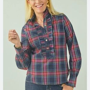 CK Bradley Devon Ruffle Plaid Blouse Size XS
